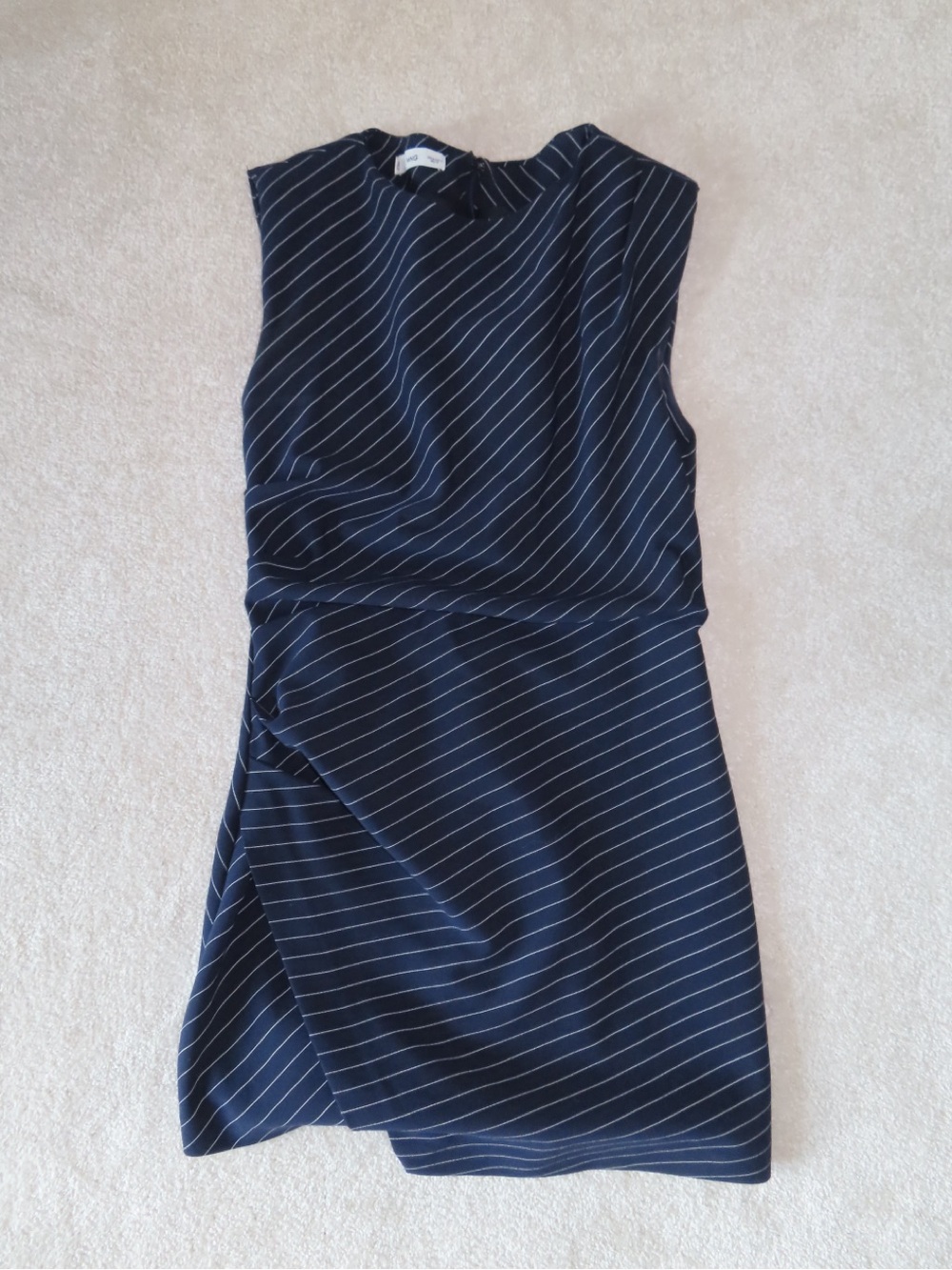Mango Navy and White Sleeveless Pinstripe Mini Dress
